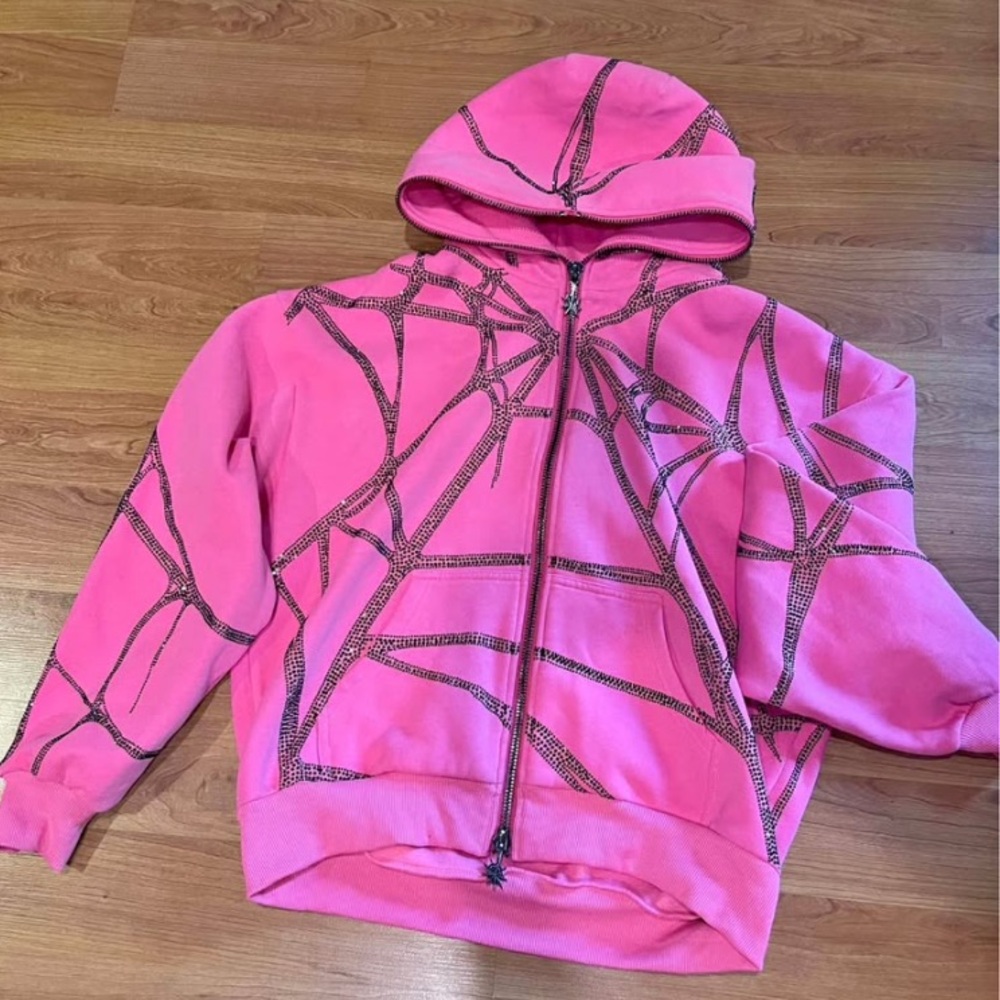 Named Collective pink poison spider gem stone zip up.